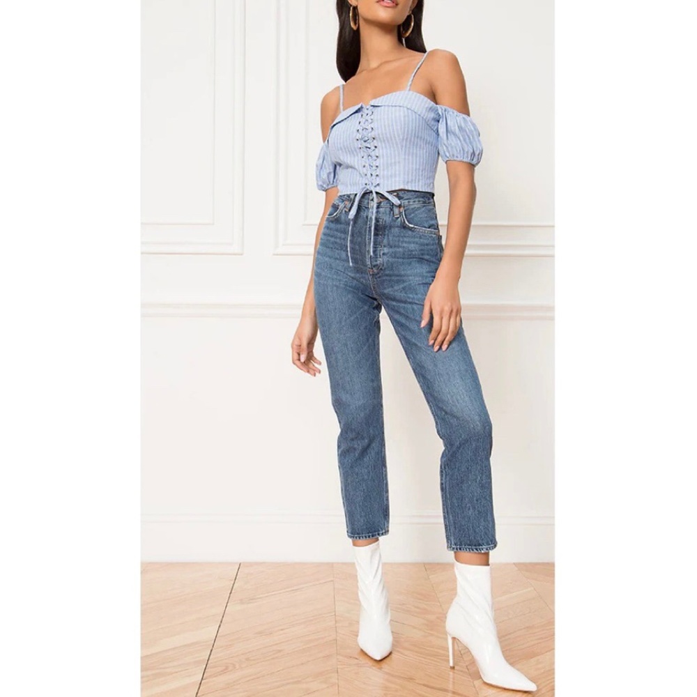AGOLDE riley high rise straight crop Jeans Air Blue